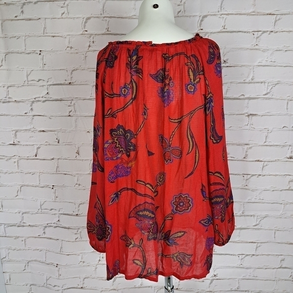 LUCKY BRAND Red Floral 3/4 Sleeve Blouse Womens - Picture 6 of 11